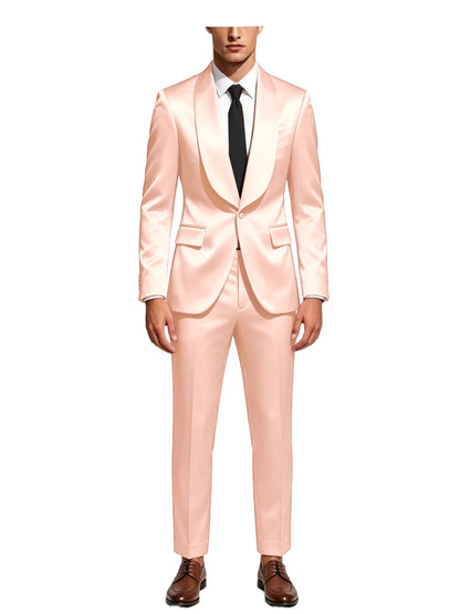 Luxury Men's Satin Tuxedo Suit Shawl Lapel Slim Fit 2-Piece Blazer & Pants Set Formal Business Casual Jacket Coat for Wedding