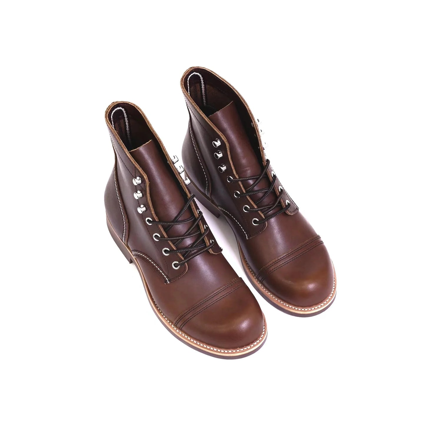 Durable Goodyear-Welted Motorcycle Rugged Heritage Boots Vintage Oil Genuine Leather 8111 Red Punk For Men Cowhide Mid-Cut Shoes