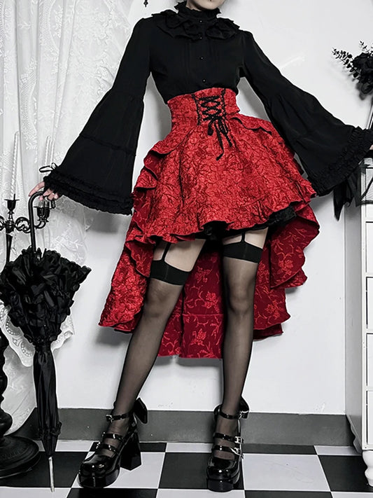 Fairycore Grunge Lolita Skirt Women Dark Gothic Christmas High Waist Bandage Corset Skirt Aesthetic Streetwear Partywear