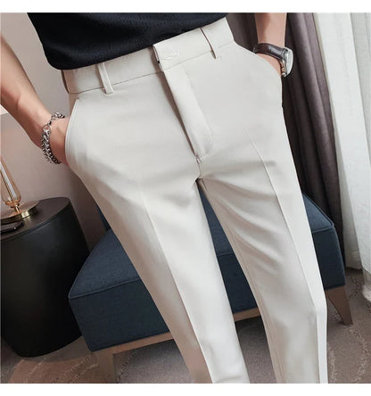 High Quality British Style Business Casual Pants Men's Spring Summer Solid Color Slim Fit Formal Wear Suit Pants Men Clothing