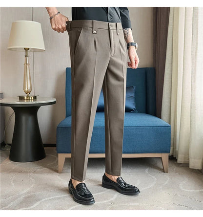 Mens Suit Pants 2026 Spring New British Style Elastic Waist Solid Casual Formal Dress Pants Slim Fit Trousers for Men Clothing