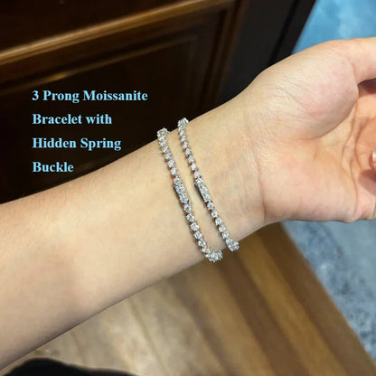 3 Claw 2.5/3mm Full D Color Moissanite Diamond Tennis Bracelet Hidden Buckle for Women Man 925 Silver Link Chain Bracelets