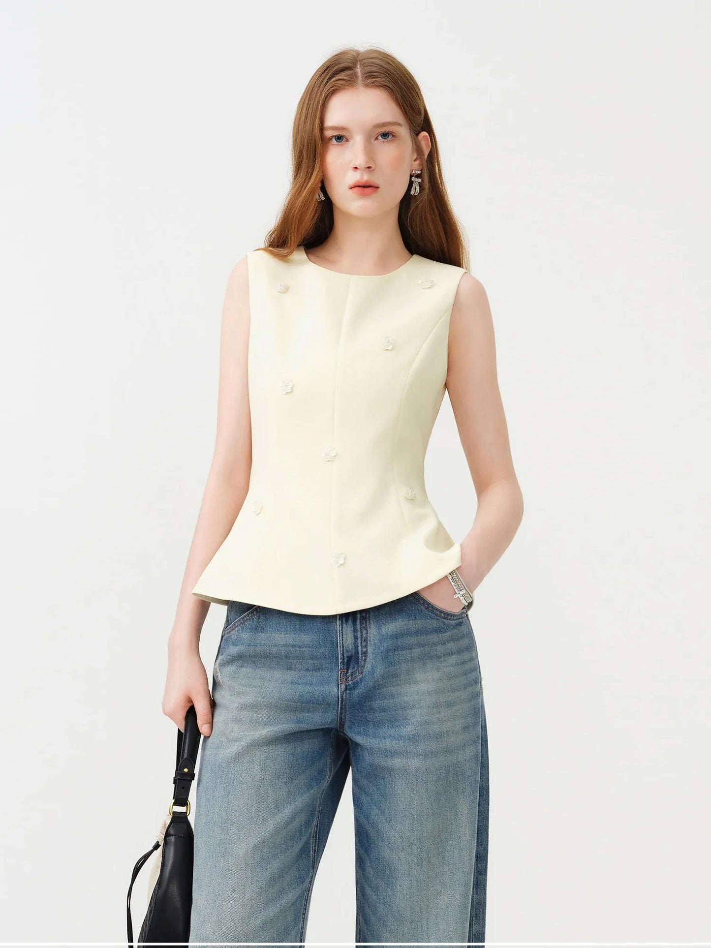 Women's Sleeveless Round Neck Beaded Vest Blouse Elegant Light Formal Top 2026 Summer Ceremony Wedding Bridesmaid