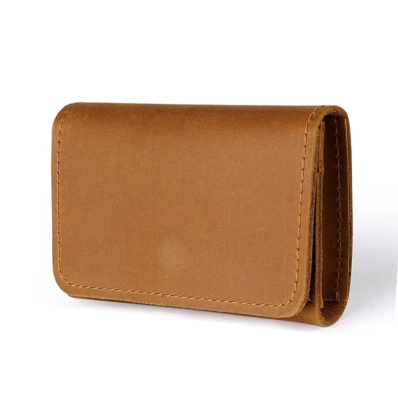 Crazy Horse Leather Card Holder Top-Grain Cowhide Snap - Button Genuine Leather Multi-function Wallet RFID Credit Card Case