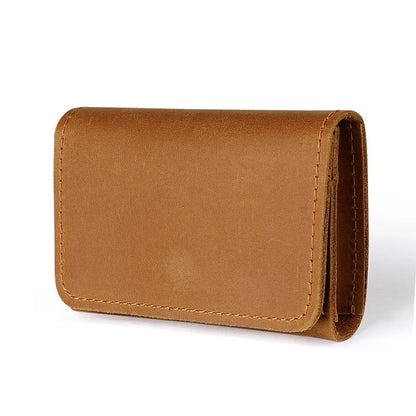 Crazy Horse Leather Card Holder Top-Grain Cowhide Snap - Button Genuine Leather Multi-function Wallet RFID Credit Card Case