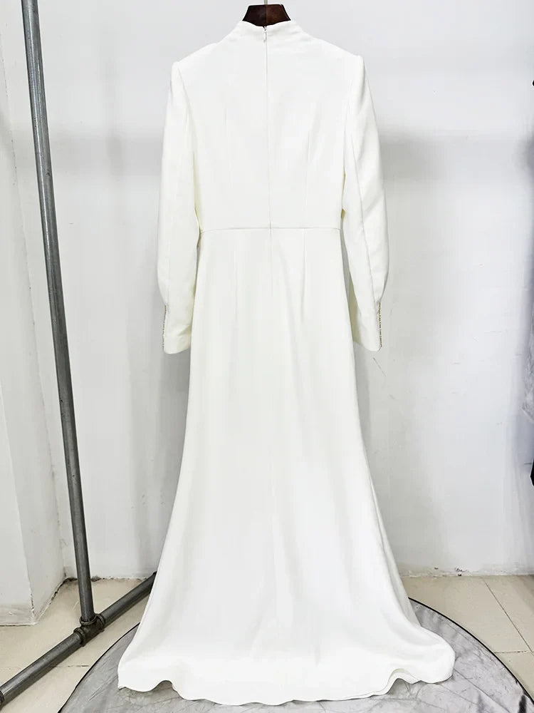 HIGH STREET Newest 2026 Designer Vestido Women's Diamonds Beaded Cape Sleeve Floor Length Maxi Long Dress