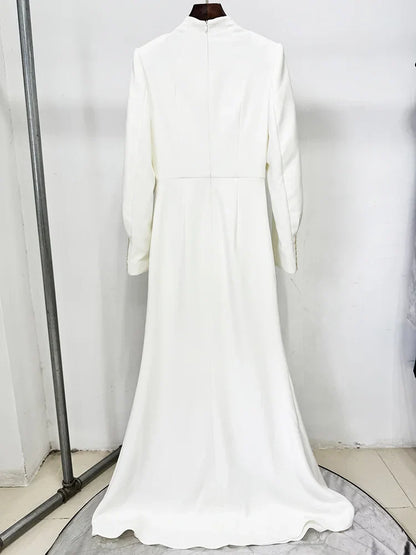 HIGH STREET Newest 2026 Designer Vestido Women's Diamonds Beaded Cape Sleeve Floor Length Maxi Long Dress