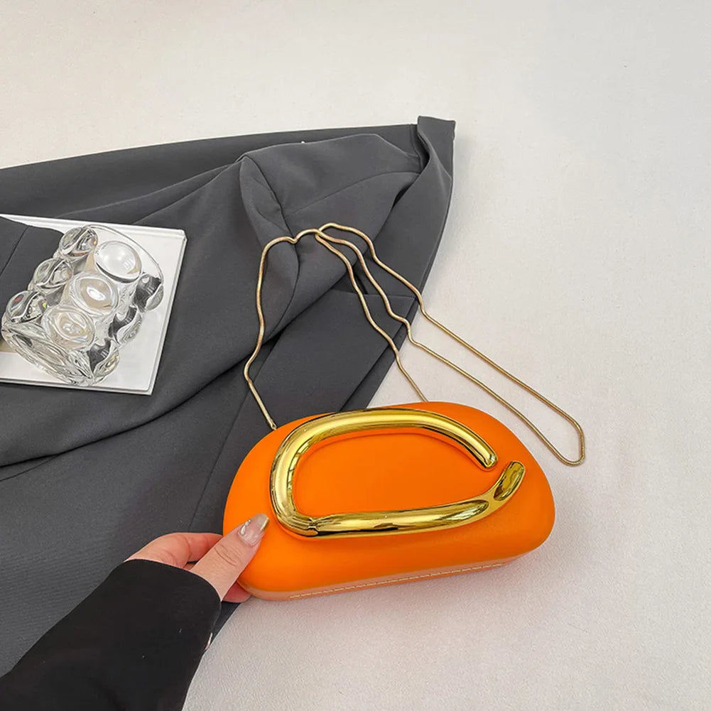 Women PU Leather Metal Handle Handbag & Removable Strap Crossbody Shoulder Bag Hand-held Shoulder Clutch Bag for Evening Dinner
