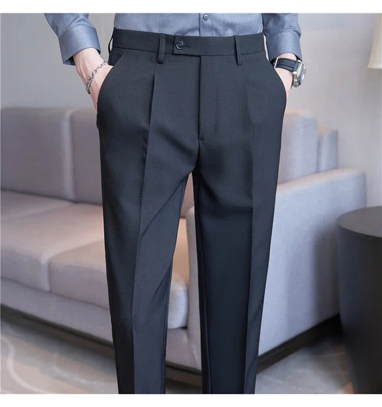 High Quality Men Solid Color Business Office Social Trousers New Formal Wear Wedding Slim Fit Casual Fashion Suits Pant 38-29