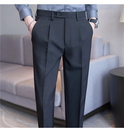 High Quality Men Solid Color Business Office Social Trousers New Formal Wear Wedding Slim Fit Casual Fashion Suits Pant 38-29
