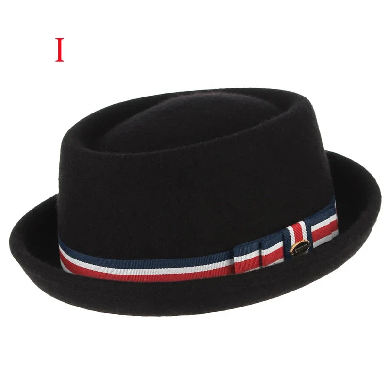 100% Wool Pork Pie Fedora Hat for Women Men Autumn Winter Felt Curved Brim Porkpie Hat
