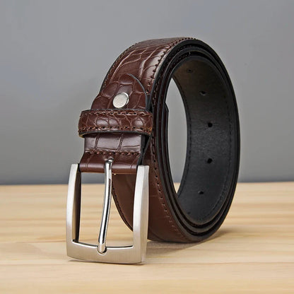 Men's Alligator Pattern Belt - Alloy Buckle, , Square Button, Fashionable Adjustable Dress Belt