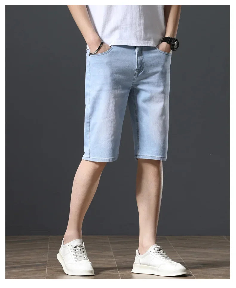 2025 Summer Brand Stretch Thin Bermuda Masculina Cotton Denim Jeans Jorts Men Knee Length Soft Ropa Hombre Shorts