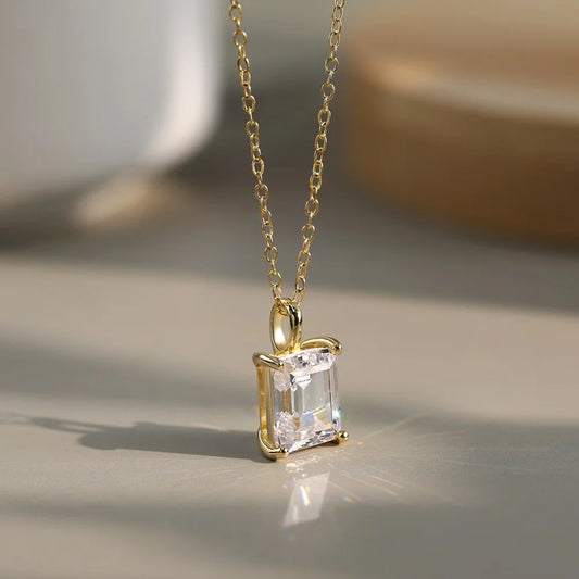 Soild 925 Sterling Silver Square Pendant Necklace with 8A Cubic Zirconia Lovers Jewelry Gift 45cm Neck Chain LZN27