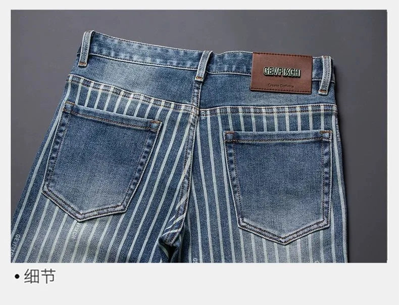 Autumn and Spring Fashion American Vintage Straight-leg Striped Jeans Men's Casual Comfortable Sports High-quality Denim Pants