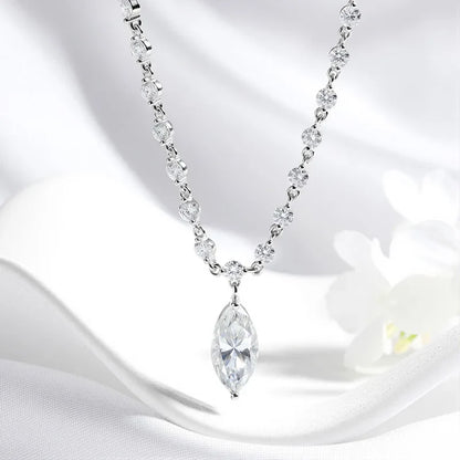 18k Plated Marquise Cut Moissanite Tennis Necklace for Women Choker Lab Diamond D Color Chain 925 Sterling Silver Jewelry