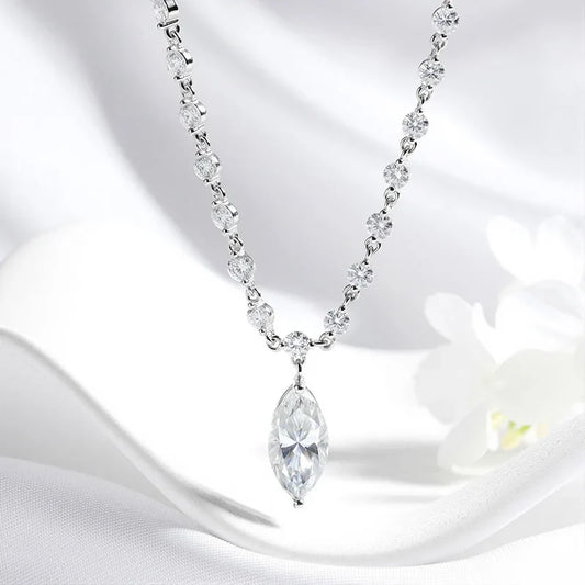 18k Plated Marquise Cut Moissanite Tennis Necklace for Women Choker Lab Diamond D Color Chain 925 Sterling Silver Jewelry