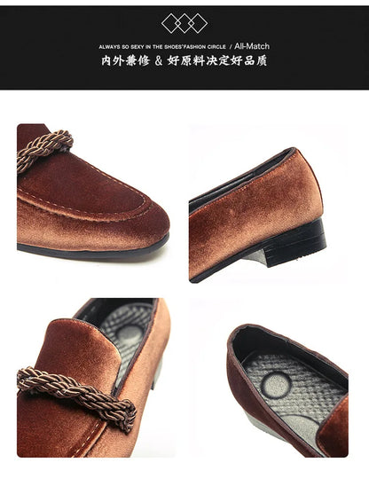 British Style Men Loafers Fashionable Classic Suede Deerskin Casual Dress Brooch Twisted Personality Small Leather Shoes 38-48