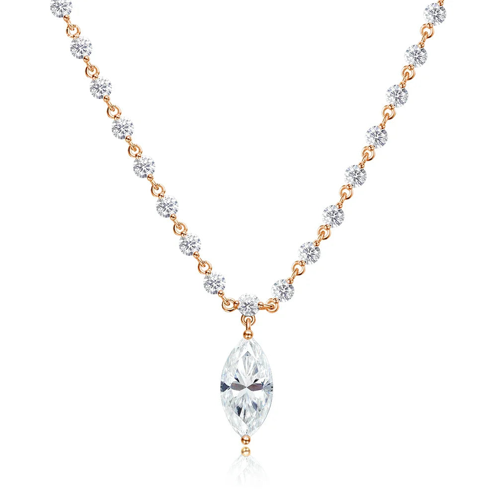 18k Plated Marquise Cut Moissanite Tennis Necklace for Women Choker Lab Diamond D Color Chain 925 Sterling Silver Jewelry