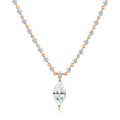 18k Plated Marquise Cut Moissanite Tennis Necklace for Women Choker Lab Diamond D Color Chain 925 Sterling Silver Jewelry