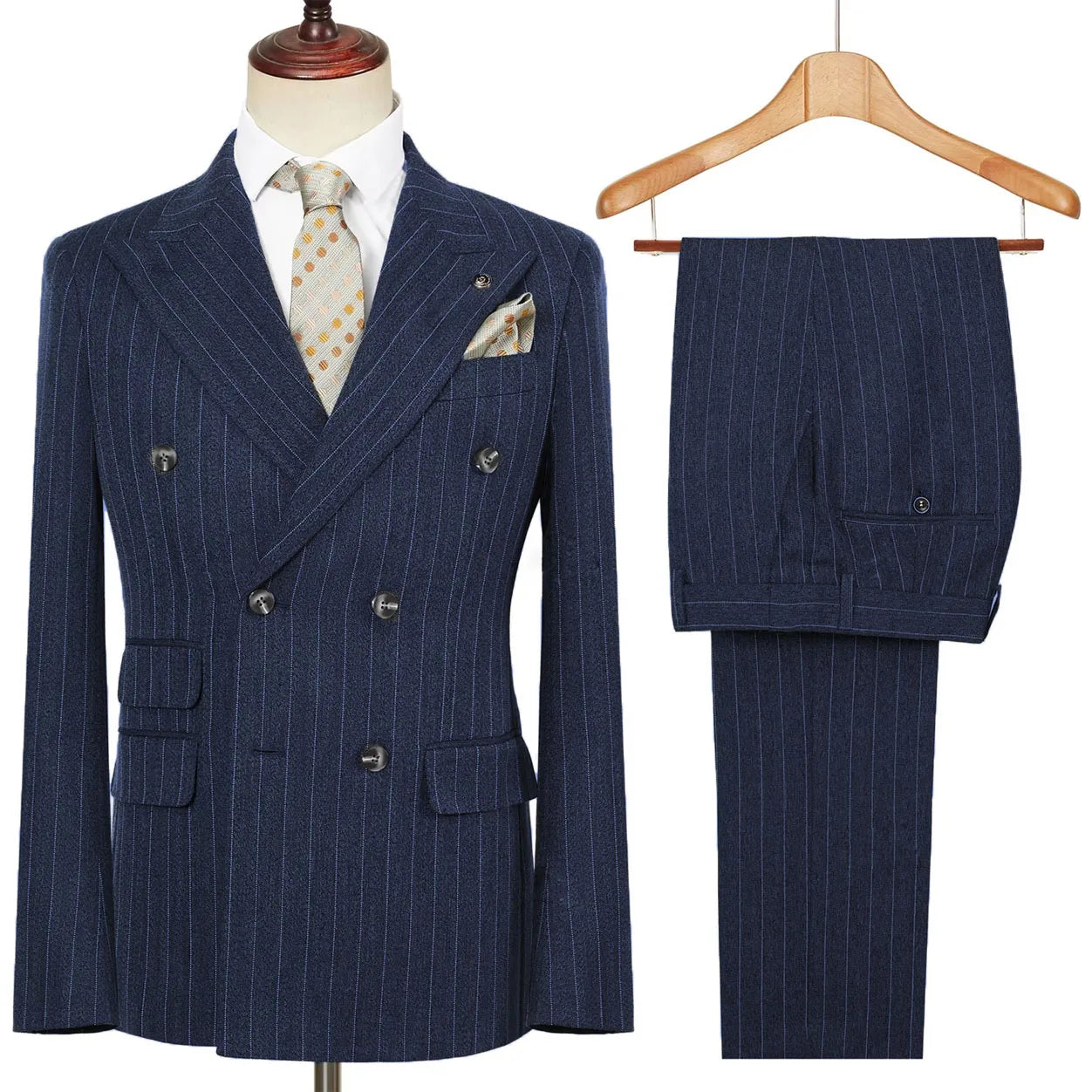 Vintage Winter Tweed Suits High-Quality Striped Tweed Men Suits Design Costume Homme Smart Business Formal Wedding Suit 2 Pieces