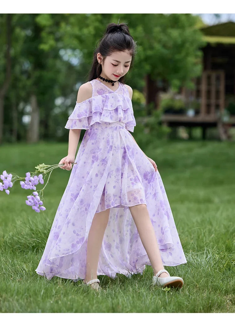 Fashion Chiffon Boho Girls Dresses Bohemian Beach Kids Clothing Vestido Girl Outfit Robe Fille Casual Maxi Children Dress Summer