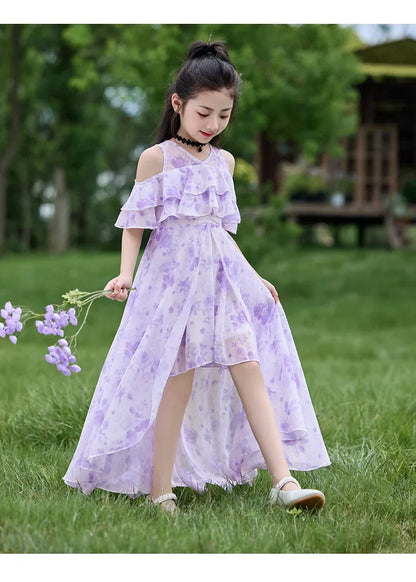 Fashion Chiffon Boho Girls Dresses Bohemian Beach Kids Clothing Vestido Girl Outfit Robe Fille Casual Maxi Children Dress Summer