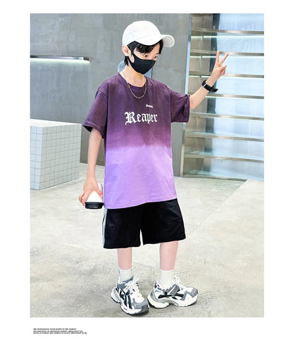 Children Summer Set for Boy Cotton Short Sleeve T-shirt And Shorts Clothing Set Kids Hip Hop Rapper Outfit Suit 2 Pcs Tracksuit
