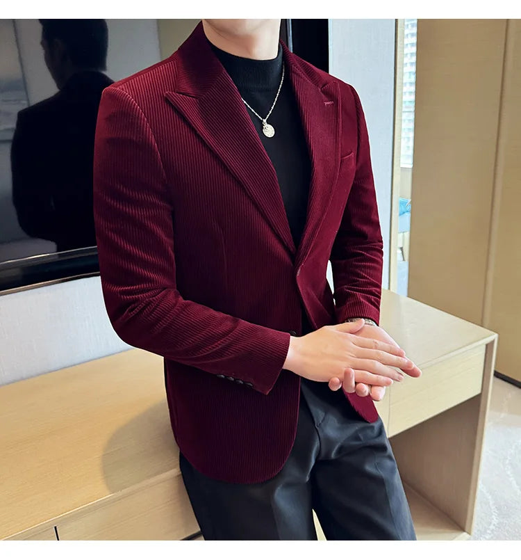 Stripe Suit Jacket For Men Autumn Winter Business Slim Fit Tailcoat Formal Wedding Party Fashion Casual Suit Coat 4XL-M