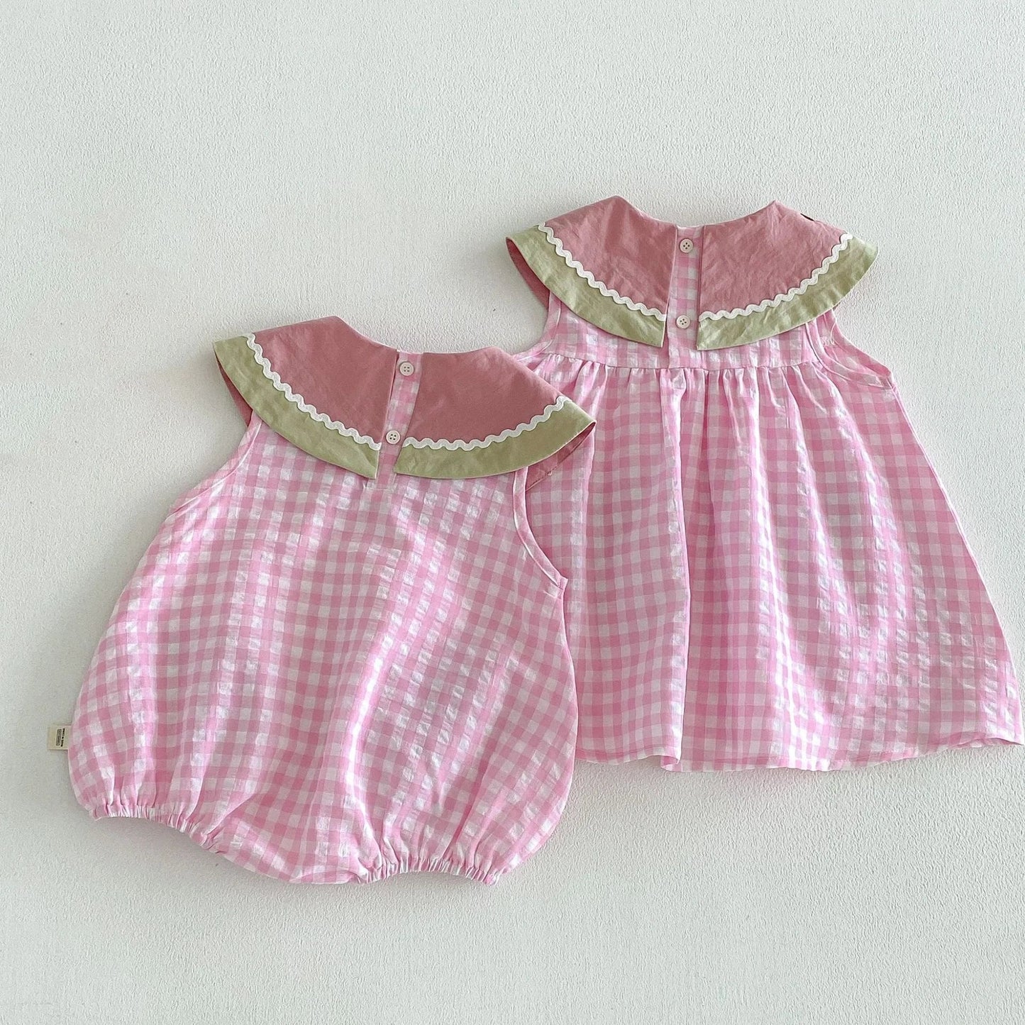 2026 New Summer Sweet Style Kids Dress Pink Watermelon Plaid Dress for Girls Sleeveless Lightweight Children Clothes