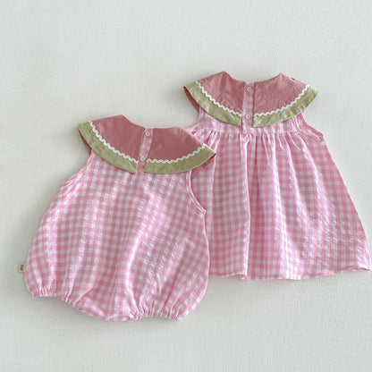 2026 New Summer Sweet Style Kids Dress Pink Watermelon Plaid Dress for Girls Sleeveless Lightweight Children Clothes