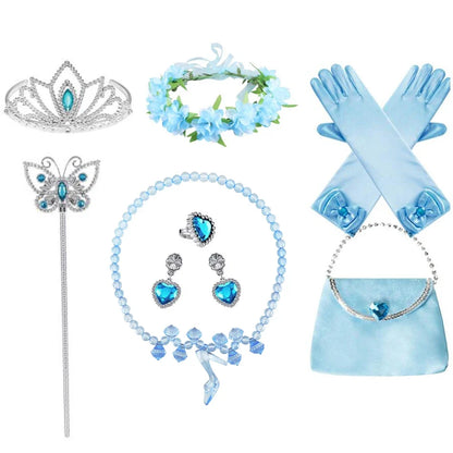 Girl Cinderella Dress Long Sleeve Princess Cosplay Costume Blue Sequin Children Bithday Surprise Kids Ball Gown