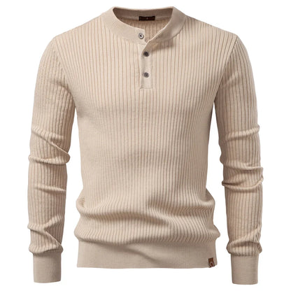 Men's Long Sleeve T-shirt Fall Winter Fashion Knit Slim Fit Polo Sweater Riibed Henry Collar Sweatershirt for Man