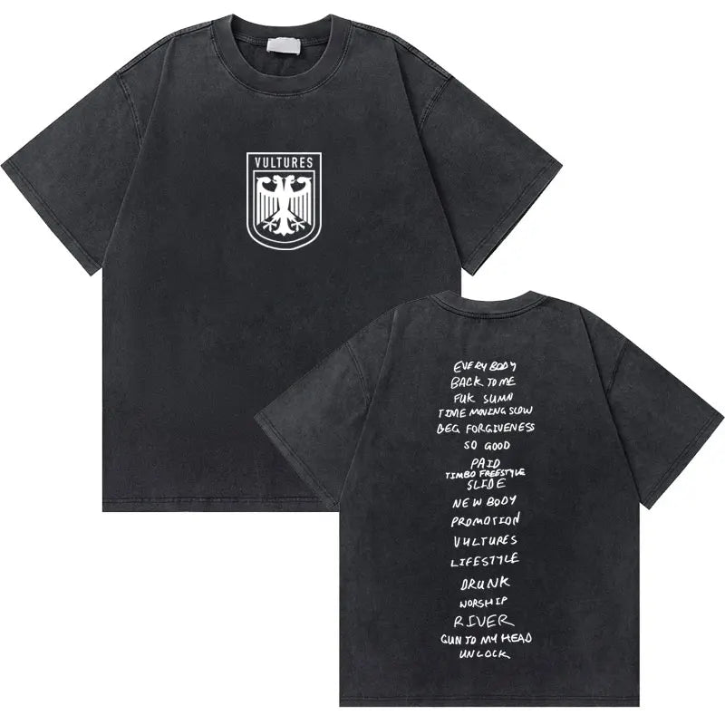 Washed Vintage Rapper Kanye West Graduation Bear Graphic T Shirt Men Pure Cotton T-shirt Men's Hip Hop Fashion Oversized Tshirt