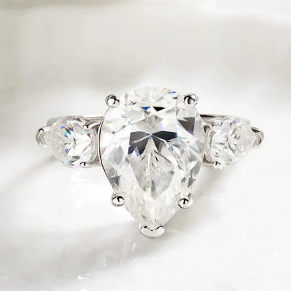 2.5/8cttw Pear Cut All Certified Moissanite Rings for Women 3 Stones Wedding Luxury Quality S925 Sterling Silver Jewelry