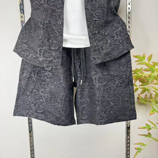 Men's Three-Dimensional Relief Small Fragrance Fashion Shirt Set Casual Versatile Sports Two-Piece Trendy Outfit