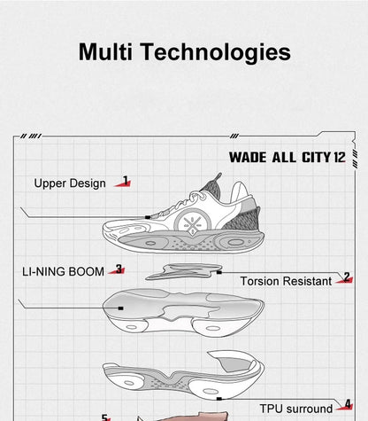 Men's Wade ALL CITY 12 Professional Basketball Shoes BOOM Cushion Stable Support Wearable Sneakers Sport Shoes ABAU015
