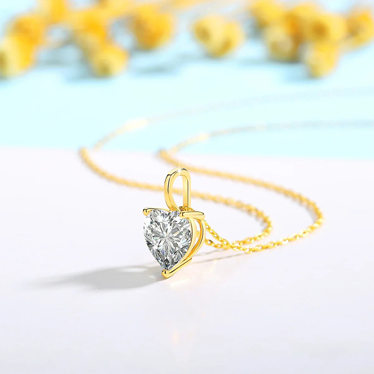 100% Real 14K Gold Heart Moissanite Pendant Wedding Necklace Women Fashion Temperament Glossy Lab Diamond Anniversary Jewelry
