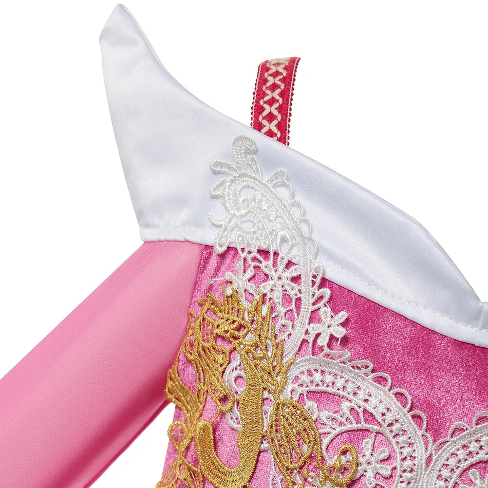 Girls Princess Dress Sleeping Beauty Aurora Cosplay Costume 2025 Kids Carnival Birthday Party Pink  Long Sleeve  Evening Dresses