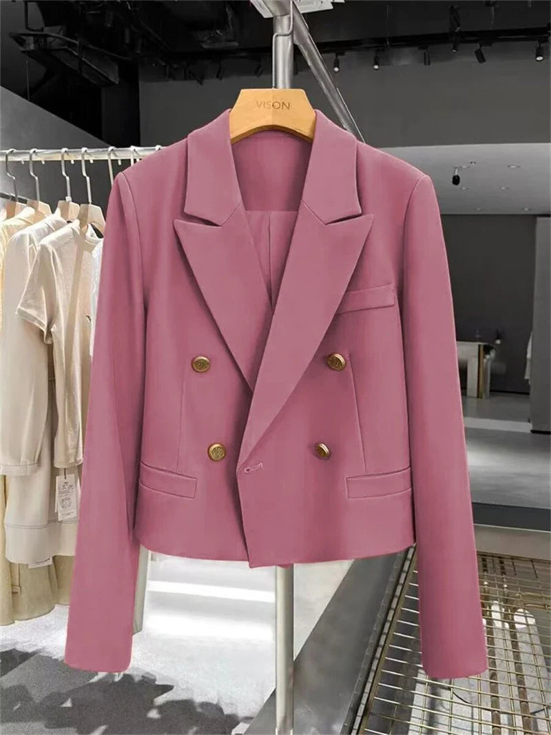 Autumn Elegant Office Lady Suits Blazer Stylish Women OL Work Blazer Casual Solid Crop Top Lapel Neck Long Sleeve Outwear 2025