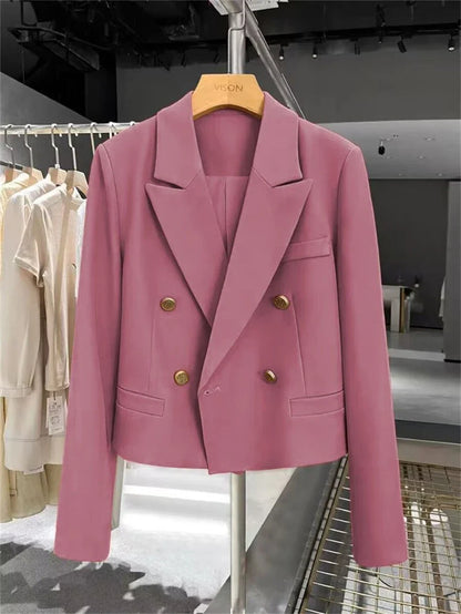 Autumn Elegant Office Lady Suits Blazer Stylish Women OL Work Blazer Casual Solid Crop Top Lapel Neck Long Sleeve Outwear 2025