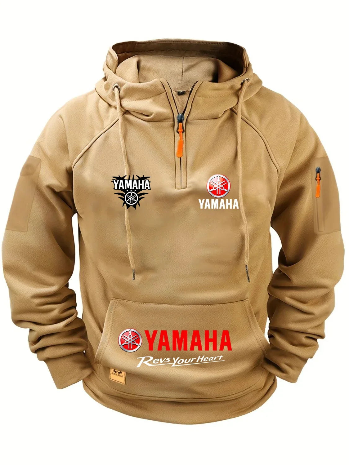 2026 new Yamaha autumn and winter retro heavyweight men's fleece hooded sweatshirt long sleeved motorcycle casual jacket