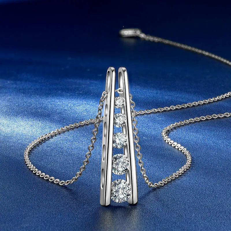 Exquisite Geometric Trapezoid Pendant Necklace 925 Sterling Silver Round Full Moissanite Necklaces for Women Jewelry Gift