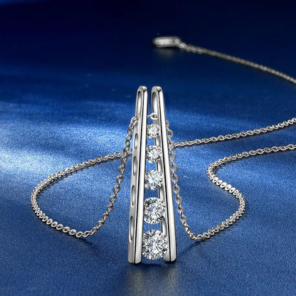Exquisite Geometric Trapezoid Pendant Necklace 925 Sterling Silver Round Full Moissanite Necklaces for Women Jewelry Gift