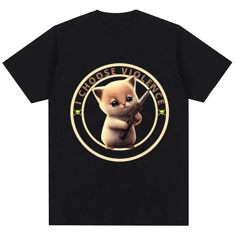 I Choose Violence T Shirt Funny Duck Humor Slogan Short Sleeve T-shirts Men Women 100% Cotton Loose Oversized T-shirt Streetwear