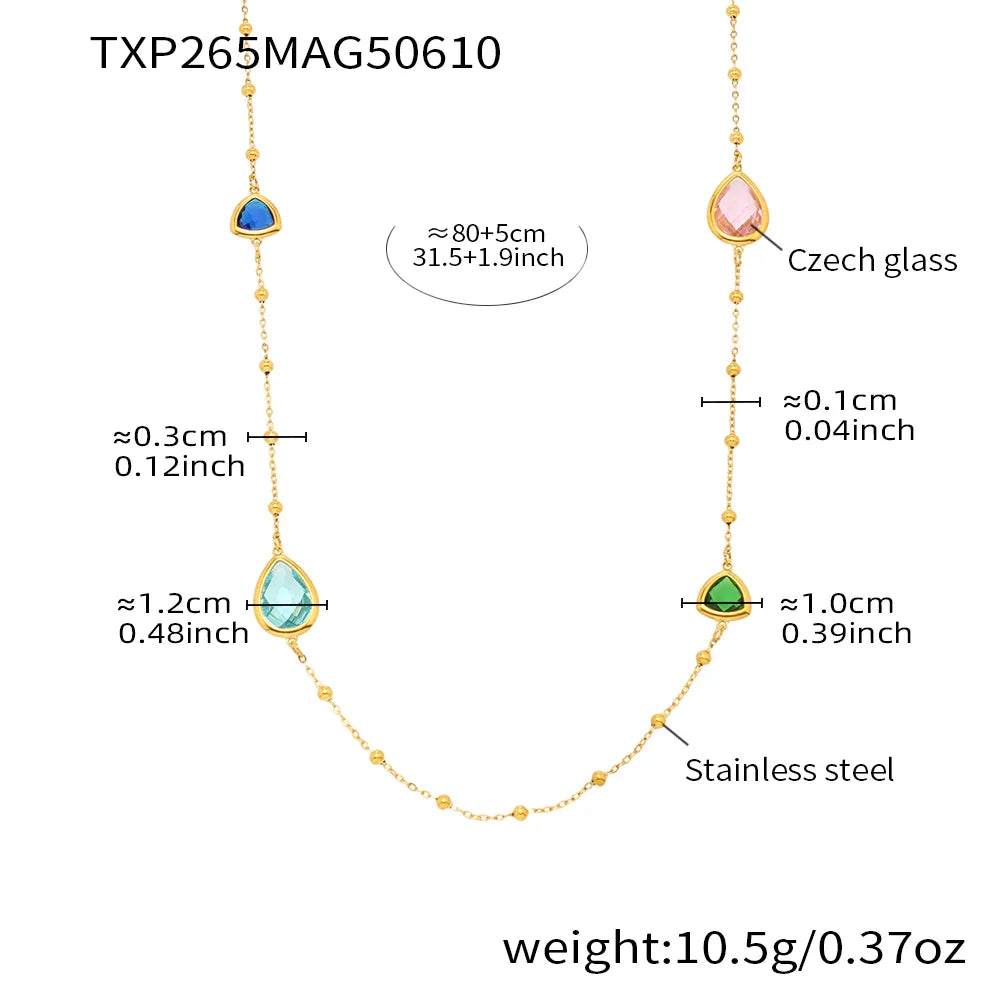 Nivora Hyperbole Overlength Stainless Steel Chain Necklace For Women Water Drop Glass Necklace Wedding Jewelry Accessory