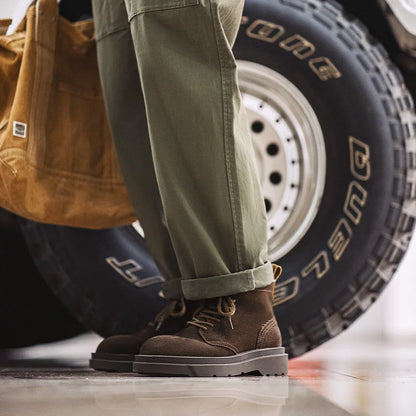 Maden New Vintage Brown Winter Work Boots Casual Suede High-top Boots Thick Soles Round Toes Shoes Men's Shoelaces Boots