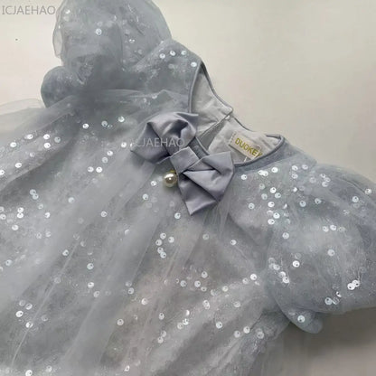 2026 New Summer Dress Girls Sequin Tulle Princess Party Gown Children Pageant Formal Attire Celebration Outfit Elegant Clothes