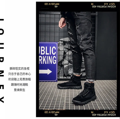 Men Combat Boots Summer Breathable Comfortable Canvas Men Ankle Boots Casual Lightweight Outdoor Jogging Platform Mesh Men Boots