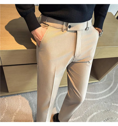 New Lnvisible Elastic Waistband Design Men Business Casual Pants High Quality Solid Slim Office Social Dress Suit Pant Oversized